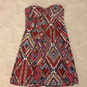 Tribal print strapless mini dress